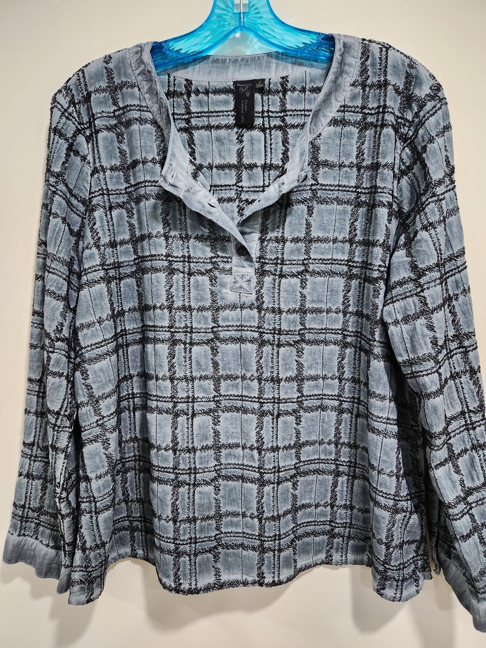 Light Blue Plaid Henley Long-Sleeve Top